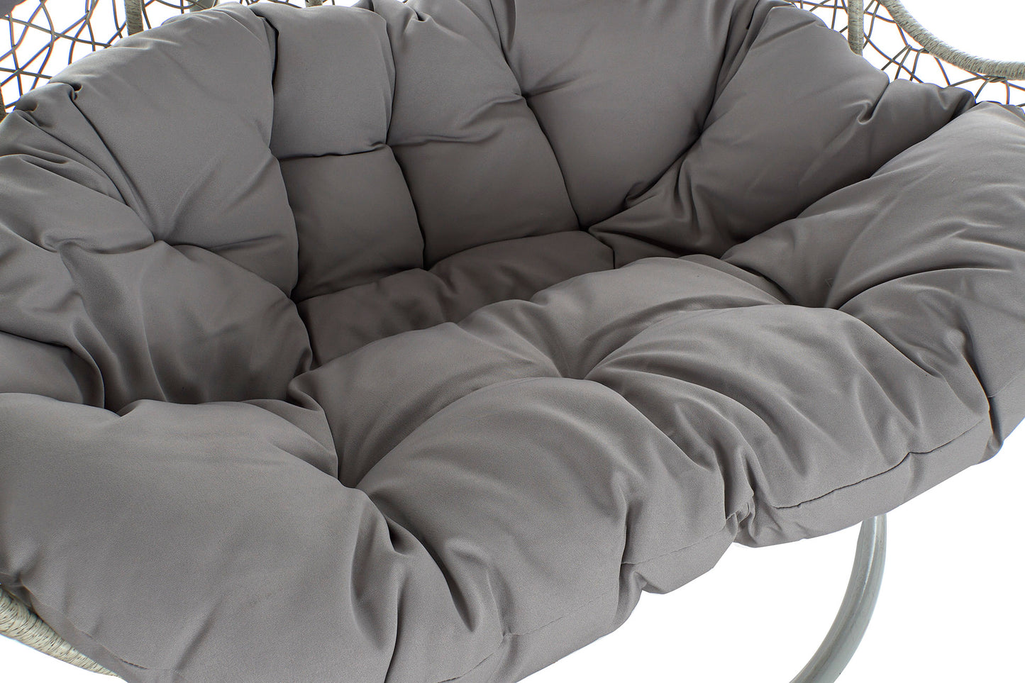Sillón Colgante 2 Plazas Ratán Sintético Gris con Base y Cojínes