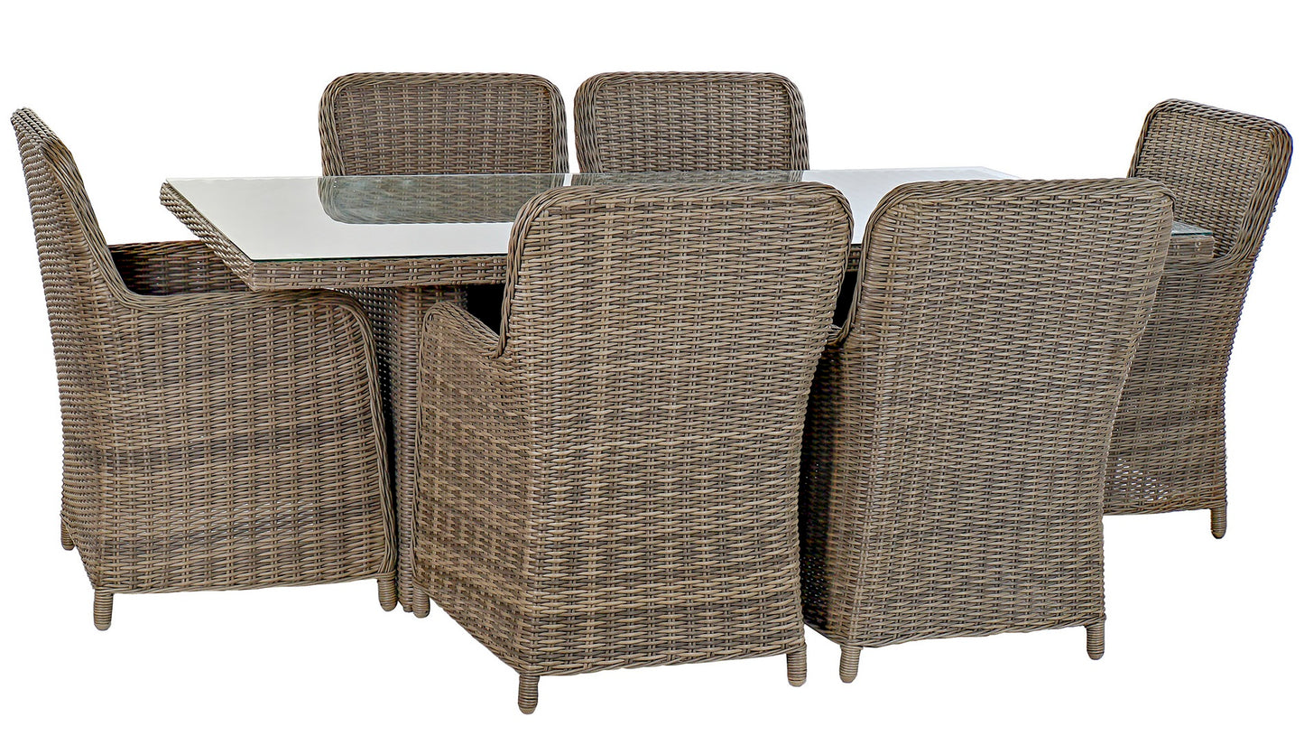 Conjunto Comedor Jardín Fibra Sintética Mesa + 6 Sillones