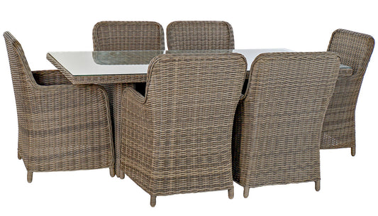Conjunto Comedor Jardín Fibra Sintética Mesa + 6 Sillones