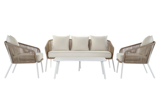 Conjunto Relax Jardín Aluminio y Cuerda Sofá + 2 Sillones + Mesa