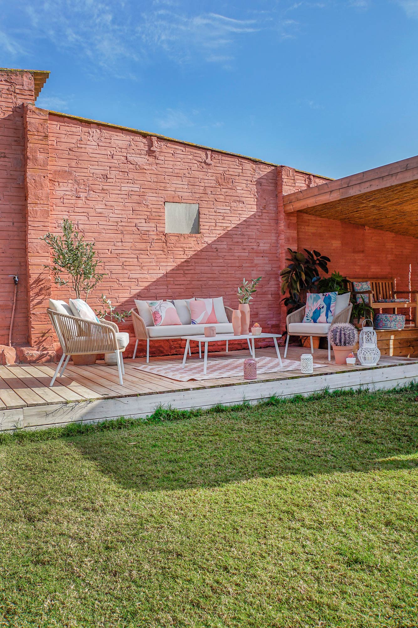 Conjunto Relax Jardín Aluminio y Cuerda Sofá + 2 Sillones + Mesa