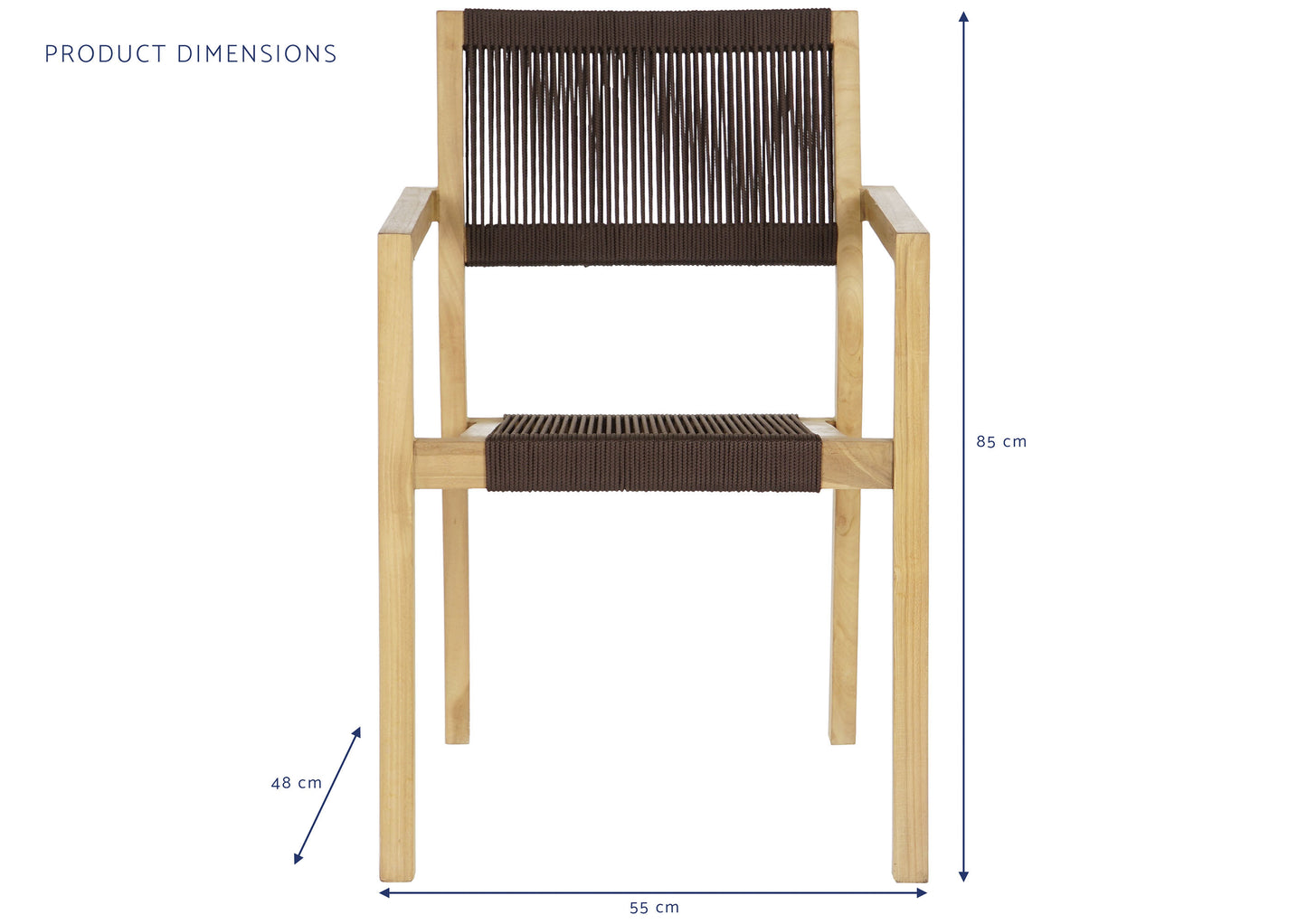 Conjunto Comedor Jardín Teca y Cuerda Mesa 90x90 cm + 4 Sillas