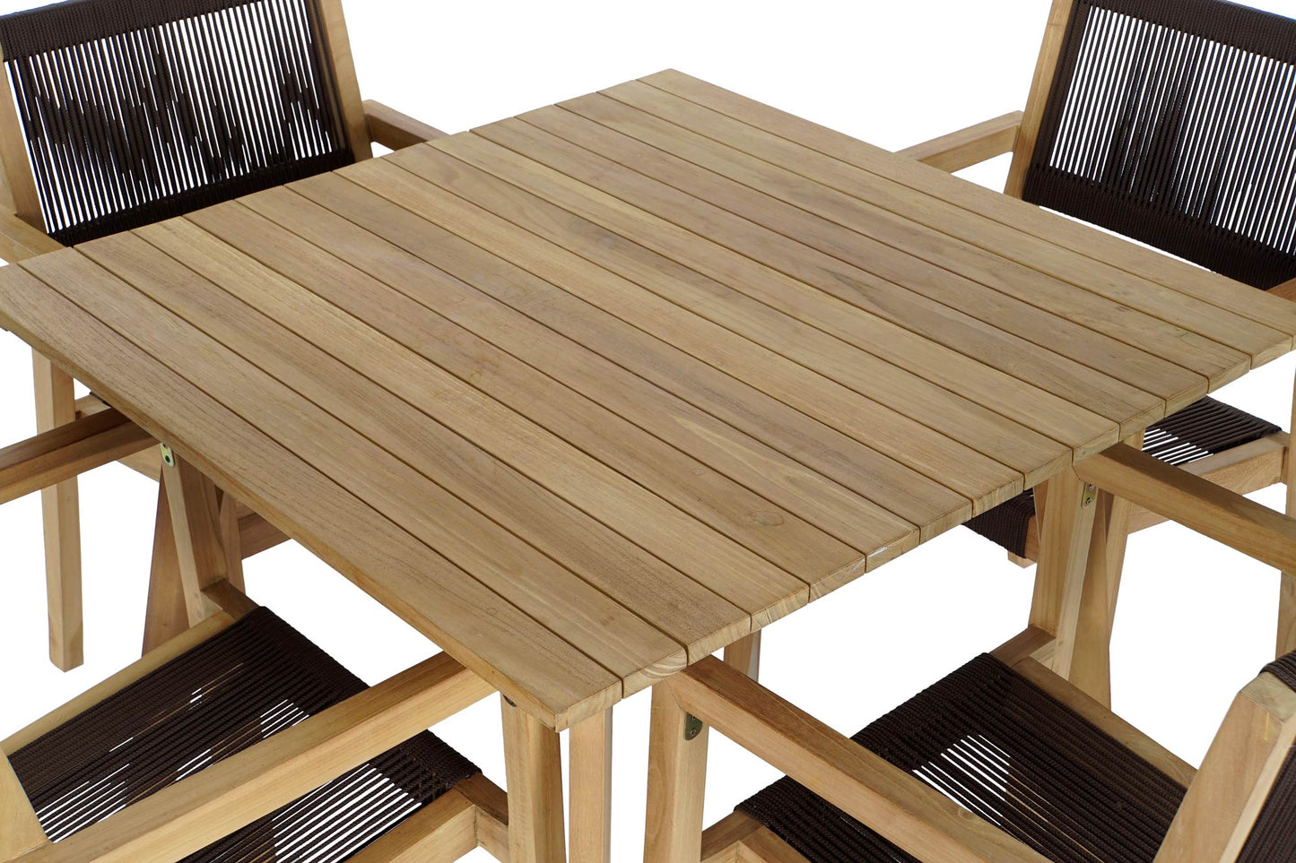 Conjunto Comedor Jardín Teca y Cuerda Mesa 90x90 cm + 4 Sillas