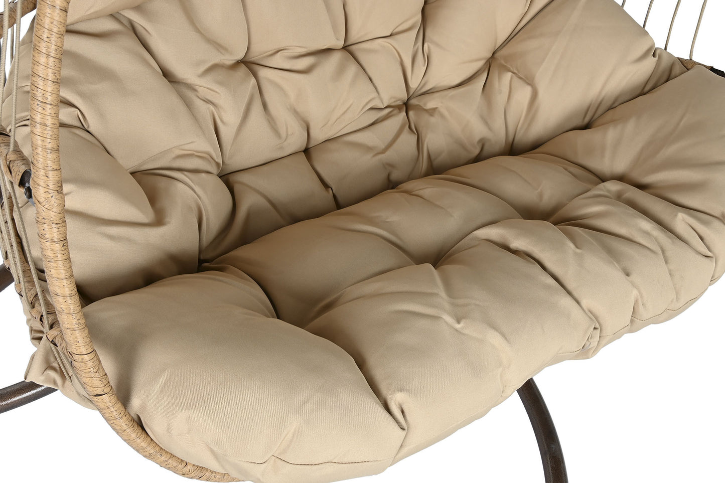 Sillón Colgante 2 Plazas Ratán Sintético Marrón con Base y Cojín