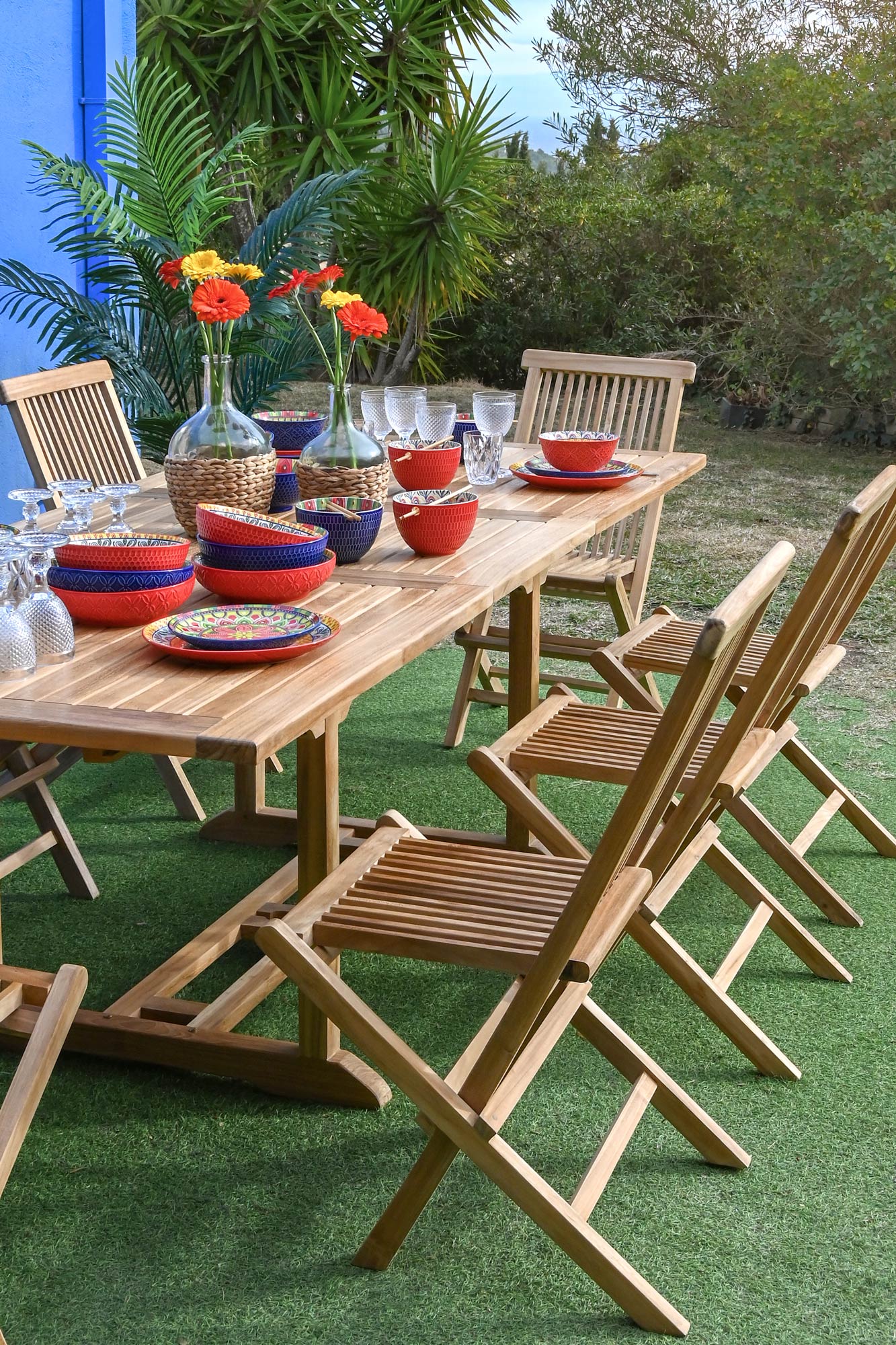 Conjunto Comedor Jardín Teca Grado A Mesa Extensible 180/240x100 cm + 8 Sillas