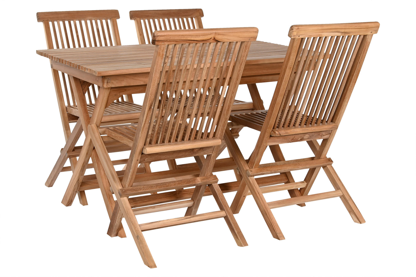 Conjunto Comedor Jardín Plegable Teca Grado A Mesa 120x70 cm + 4 Sillas