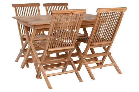 Conjunto Comedor Jardín Plegable Teca Grado A Mesa 120x70 cm + 4 Sillas