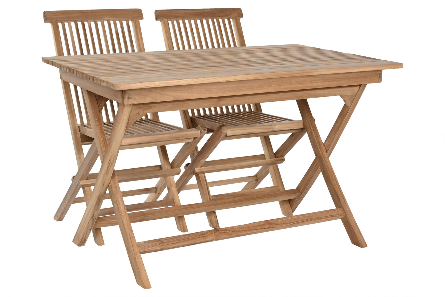 Conjunto Comedor Jardín Plegable Teca Grado A Mesa 120x70 cm + 4 Sillas
