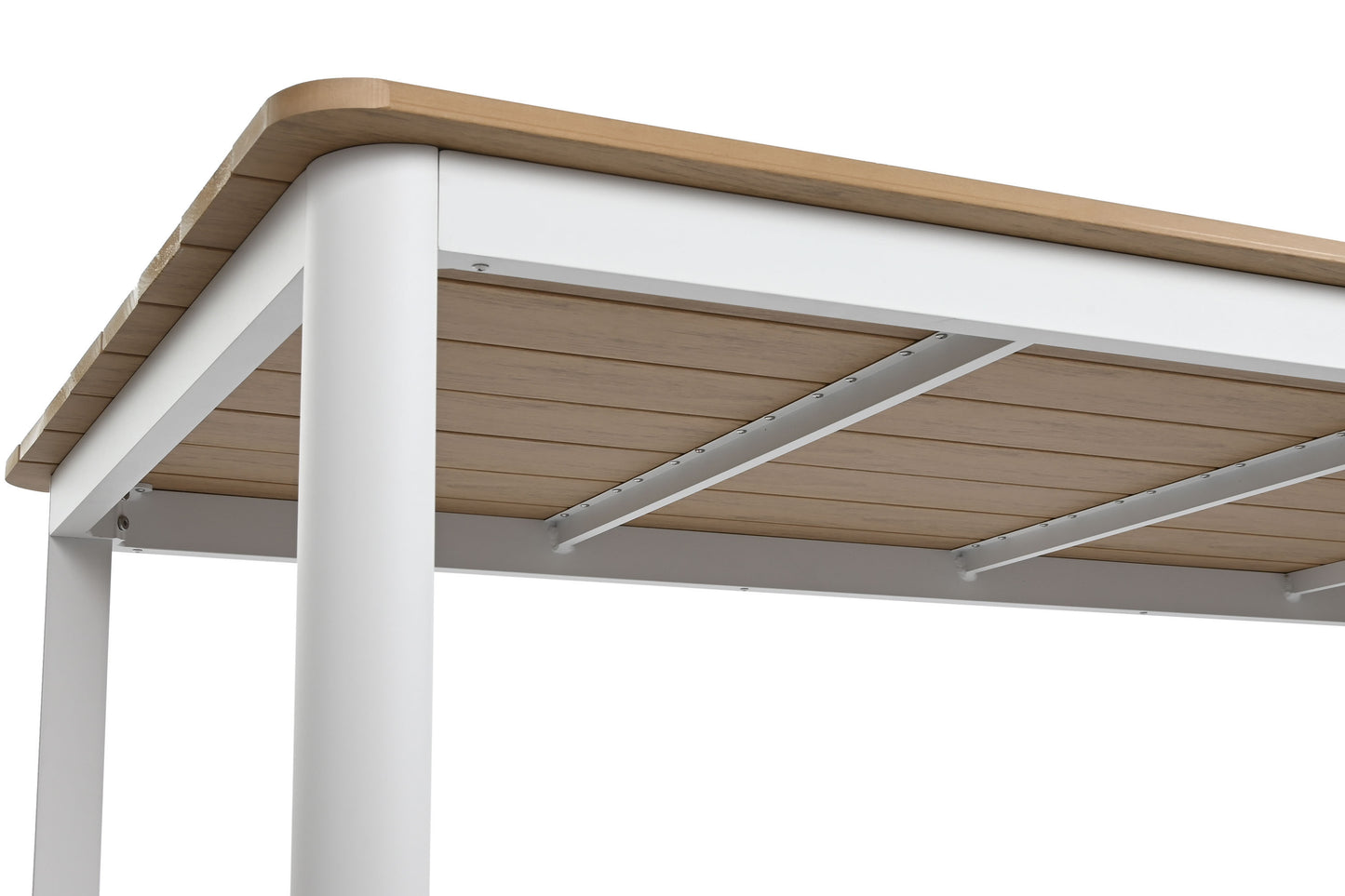 Conjunto Comedor Aluminio y Cuerda de Resina Imitación Madera + 6 Sillas
