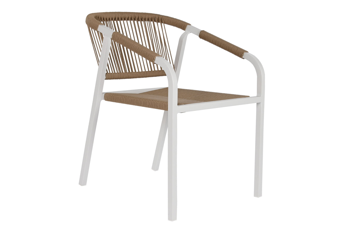 Conjunto Comedor Aluminio y Cuerda de Resina Imitación Madera + 6 Sillas
