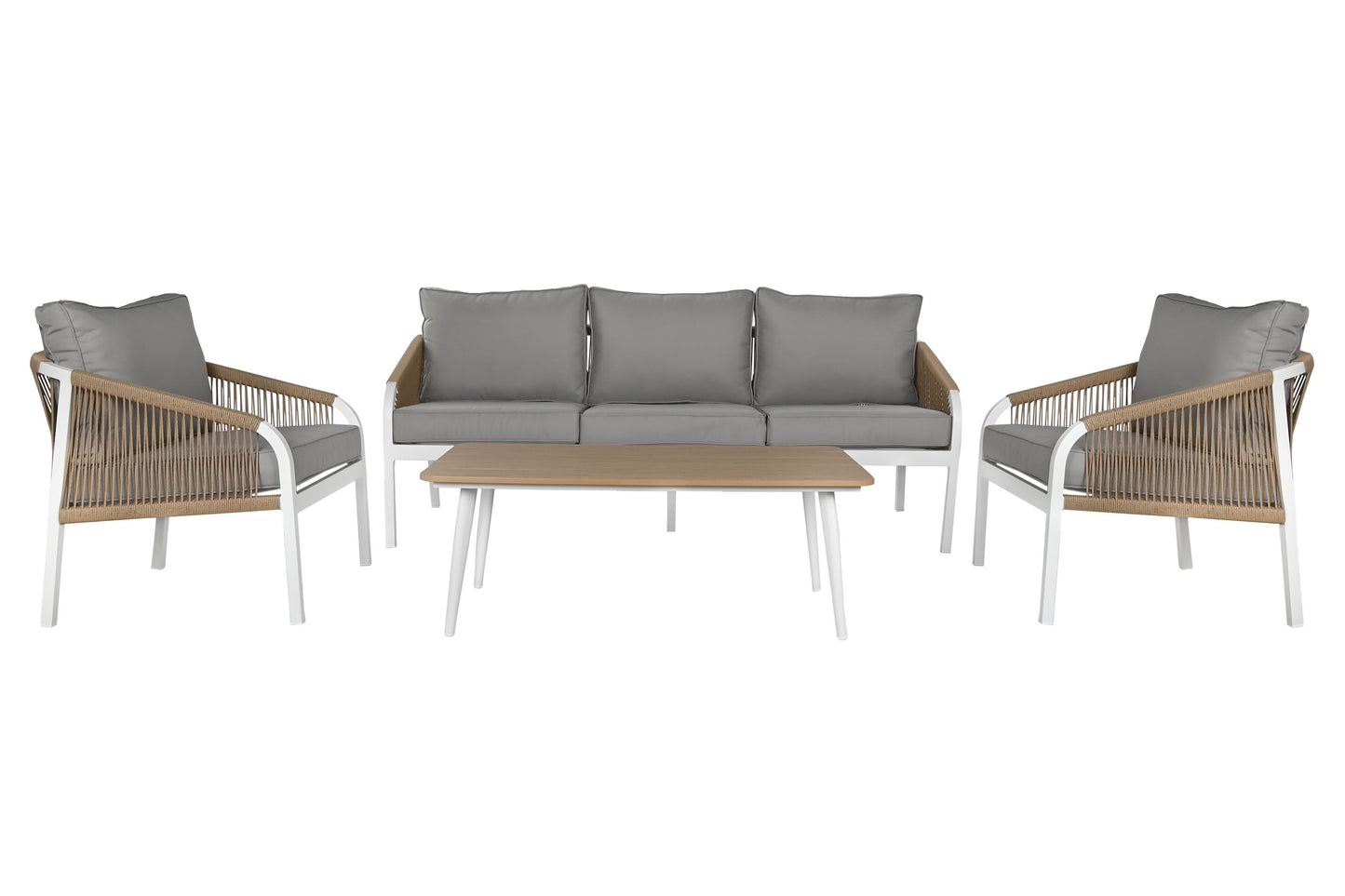 Conjunto Relax Jardín Aluminio y Cuerda. Sofá + 2 Sillones + Mesa