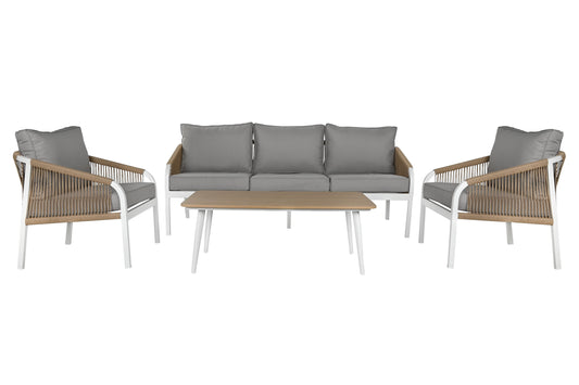Conjunto Relax Jardín Aluminio y Cuerda. Sofá + 2 Sillones + Mesa