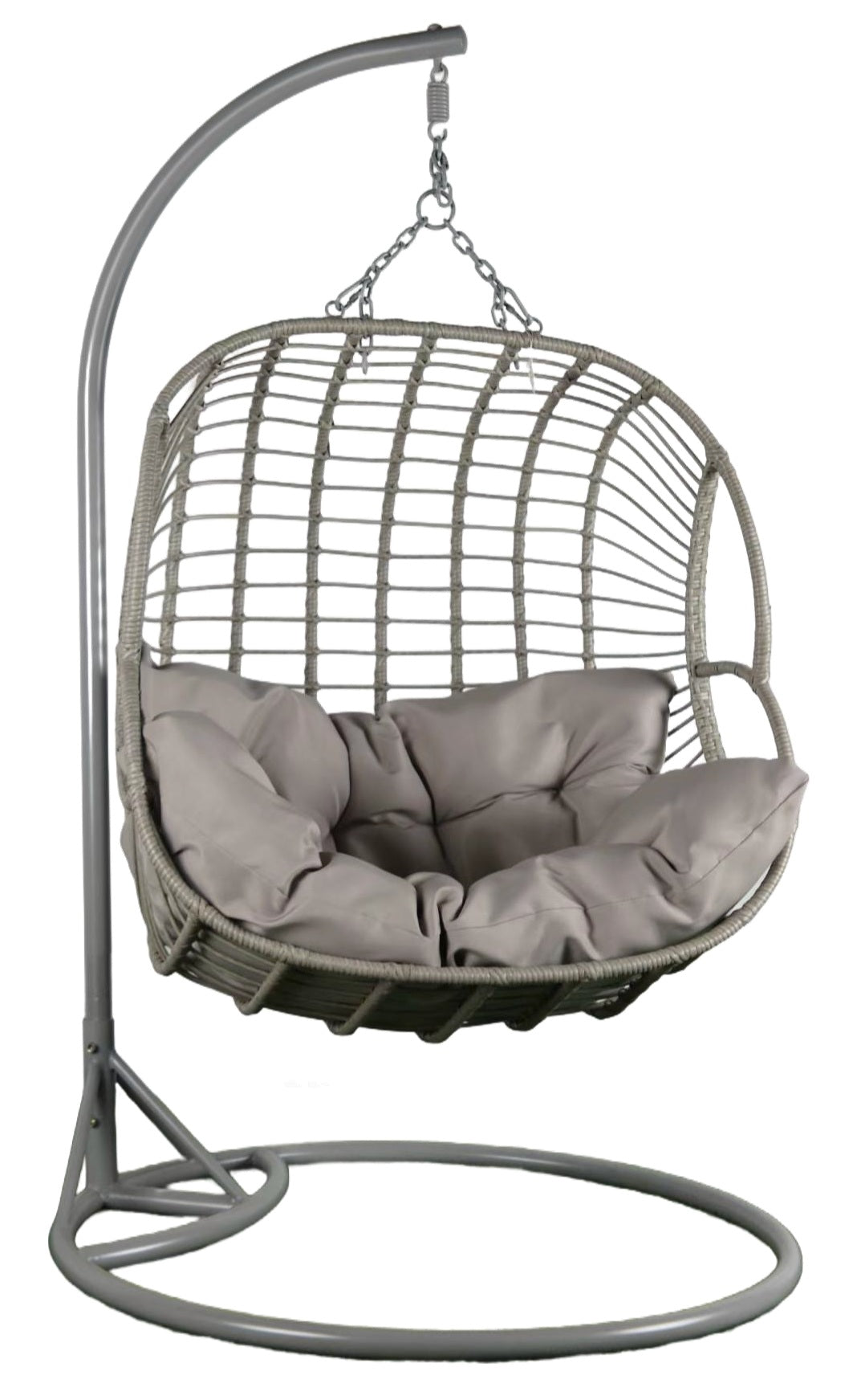 Sillón Colgante 2 Plazas Ratán Sintético Gris con Base y Cojín