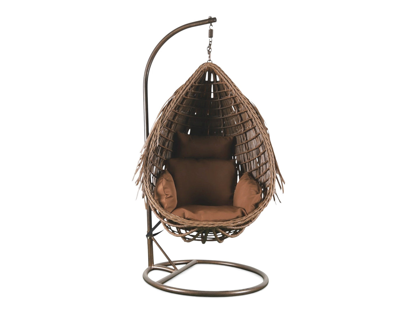 Sillón Colgante 1 Plaza Fibra PE Marrón con Base y Cojín
