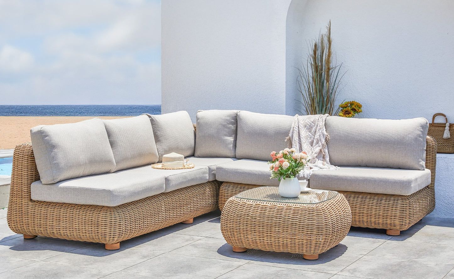 Sofa set 2 ratan sintetico 243x259x69 esquinero