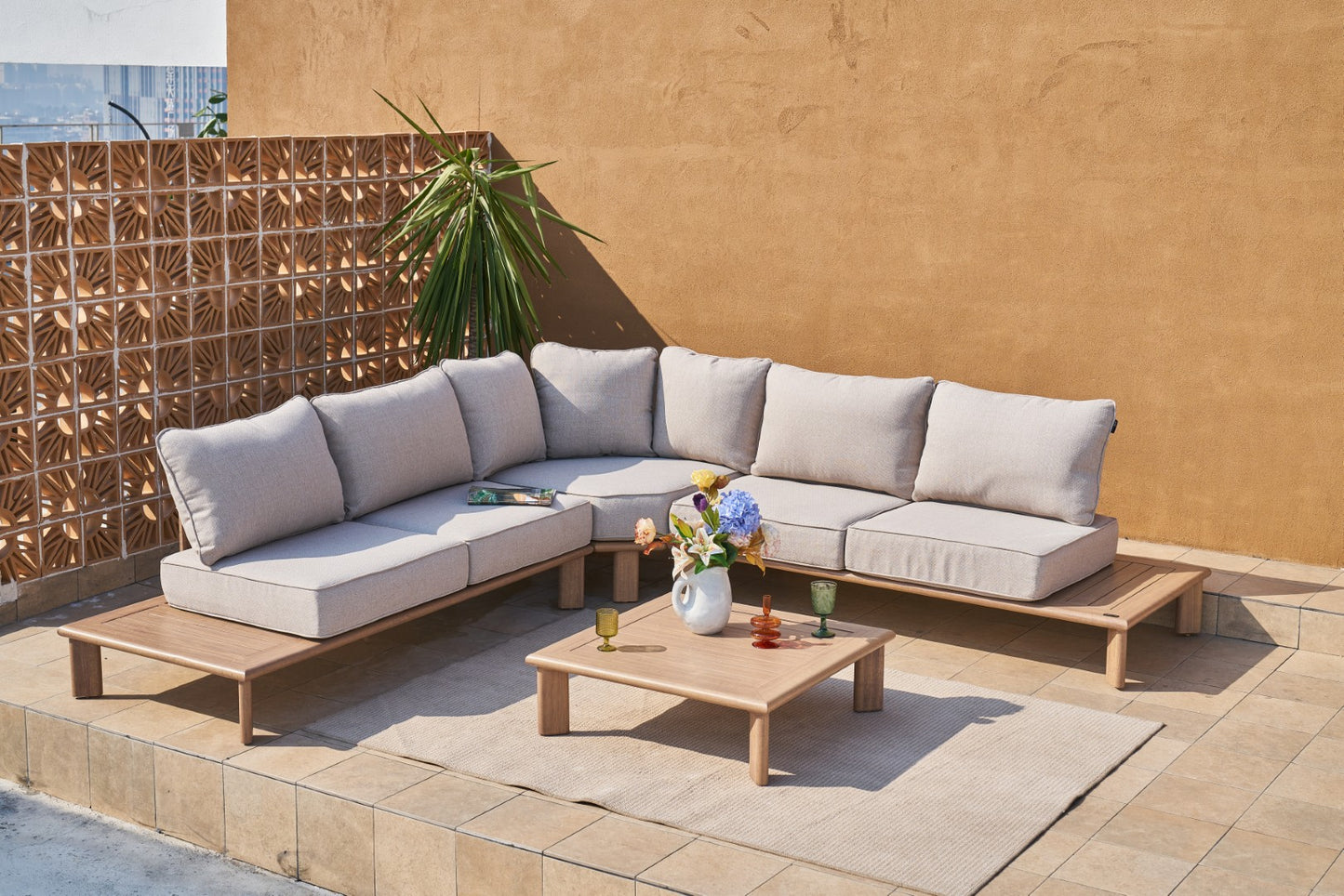 Rinconera Modular de Jardín 4 Piezas Aluminio Imitación Madera 290x290x68