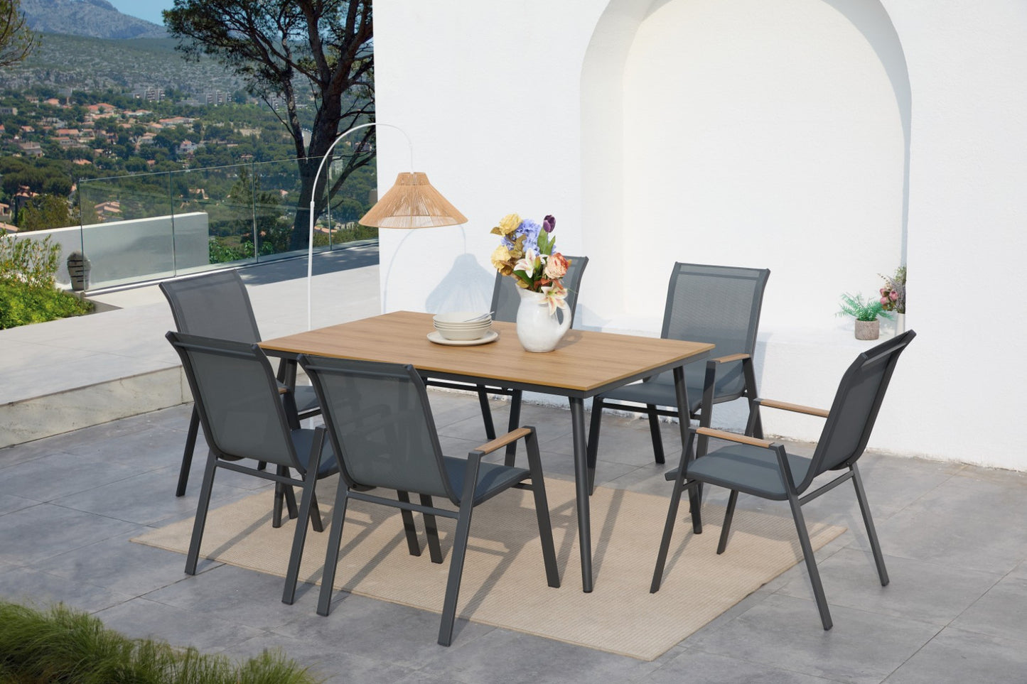 Conjunto Comedor Jardín Acero Mesa Polywood + 6 Sillas