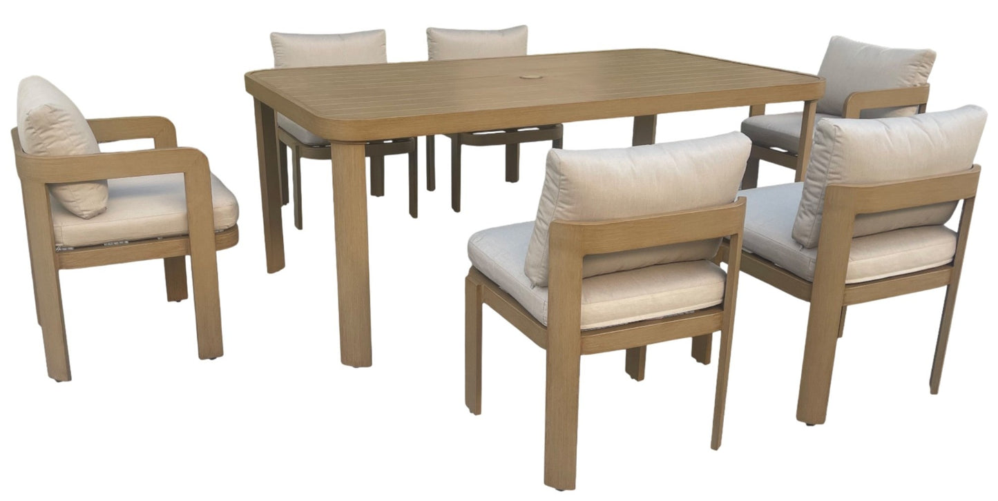 Conjunto Comedor Jardín 7 Piezas Aluminio Imitación Madera | Sea Side