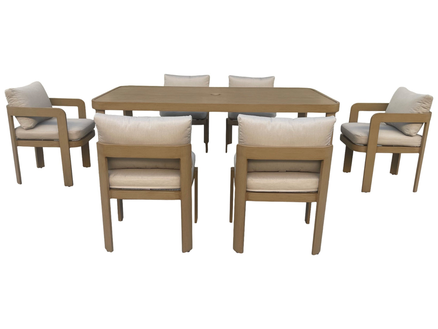 Conjunto Comedor Jardín 7 Piezas Aluminio Imitación Madera | Sea Side