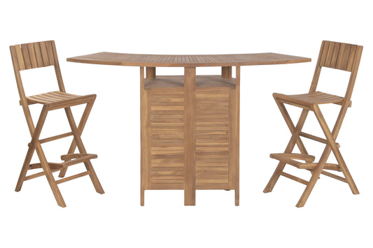 Mueble Bar de Jardín Teca Grado A Plegable con 2 Taburetes