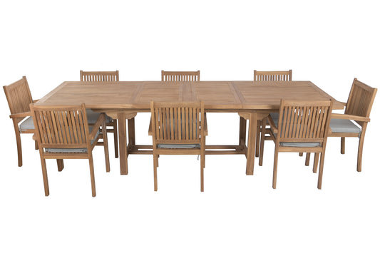 Conjunto Comedor de Jardín Teca Mesa Extensible 210-310 cm + 8 Sillas