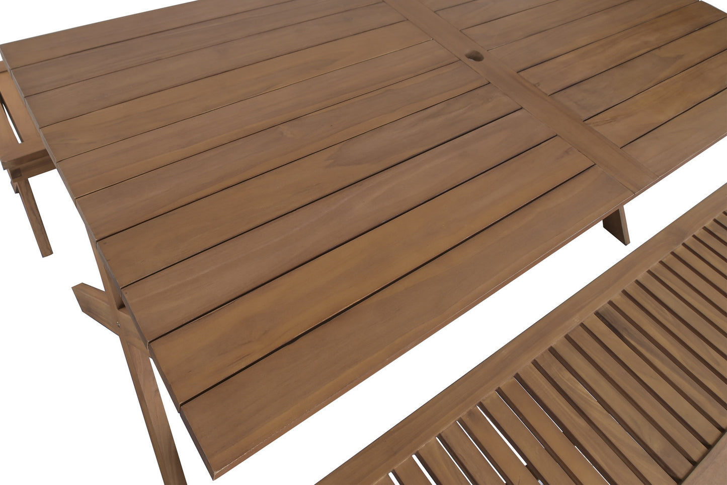 Conjunto Comedor Jardín Teca Grado A Mesa Fija 200x100 cm + 2 Bancos