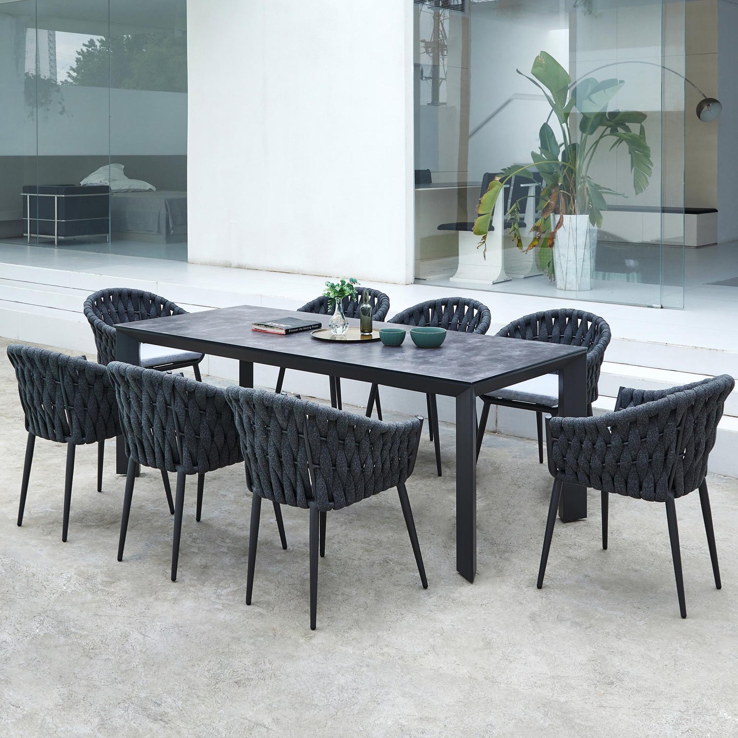 Sillón Meridian aluminio antracita cuerda antracita y cojín gris medio