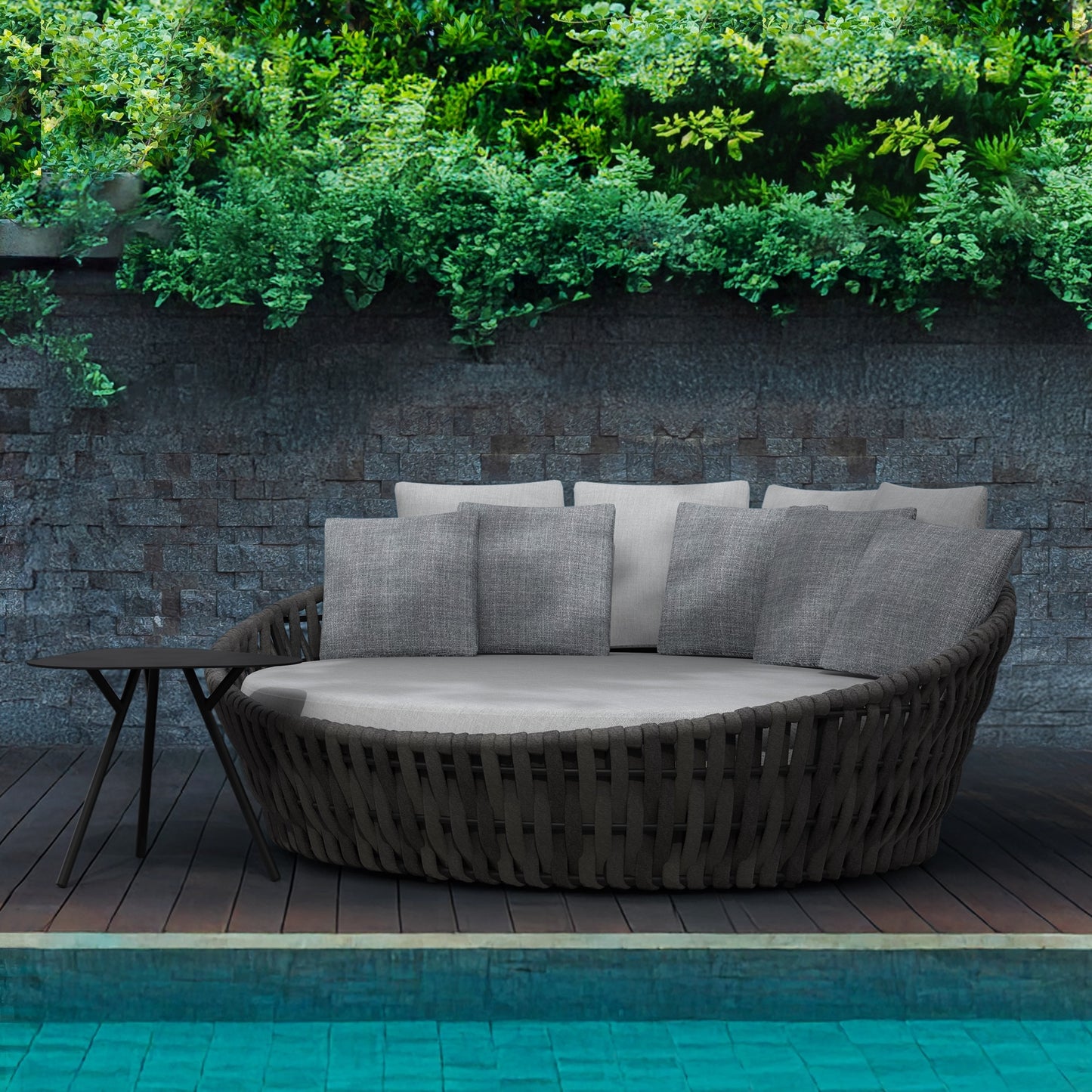 Daybed Meridian aluminio blanco cuerda greige y textil greige