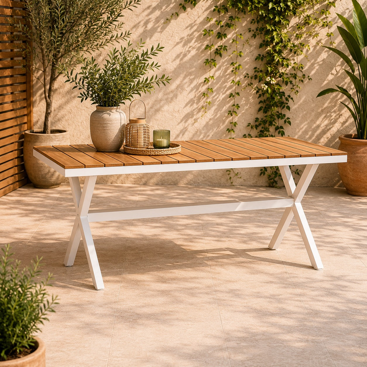 Mesa de Comedor Exterior Rectangular Aluminio Blanco 160x90 cm