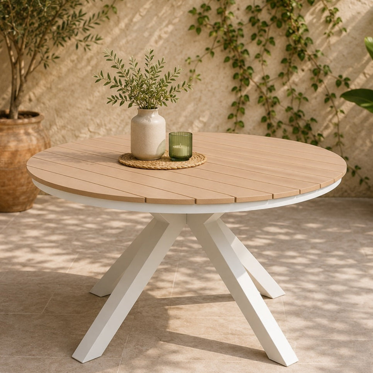 Mesa de Comedor Exterior Redonda Aluminio Blanco Ø140 cm