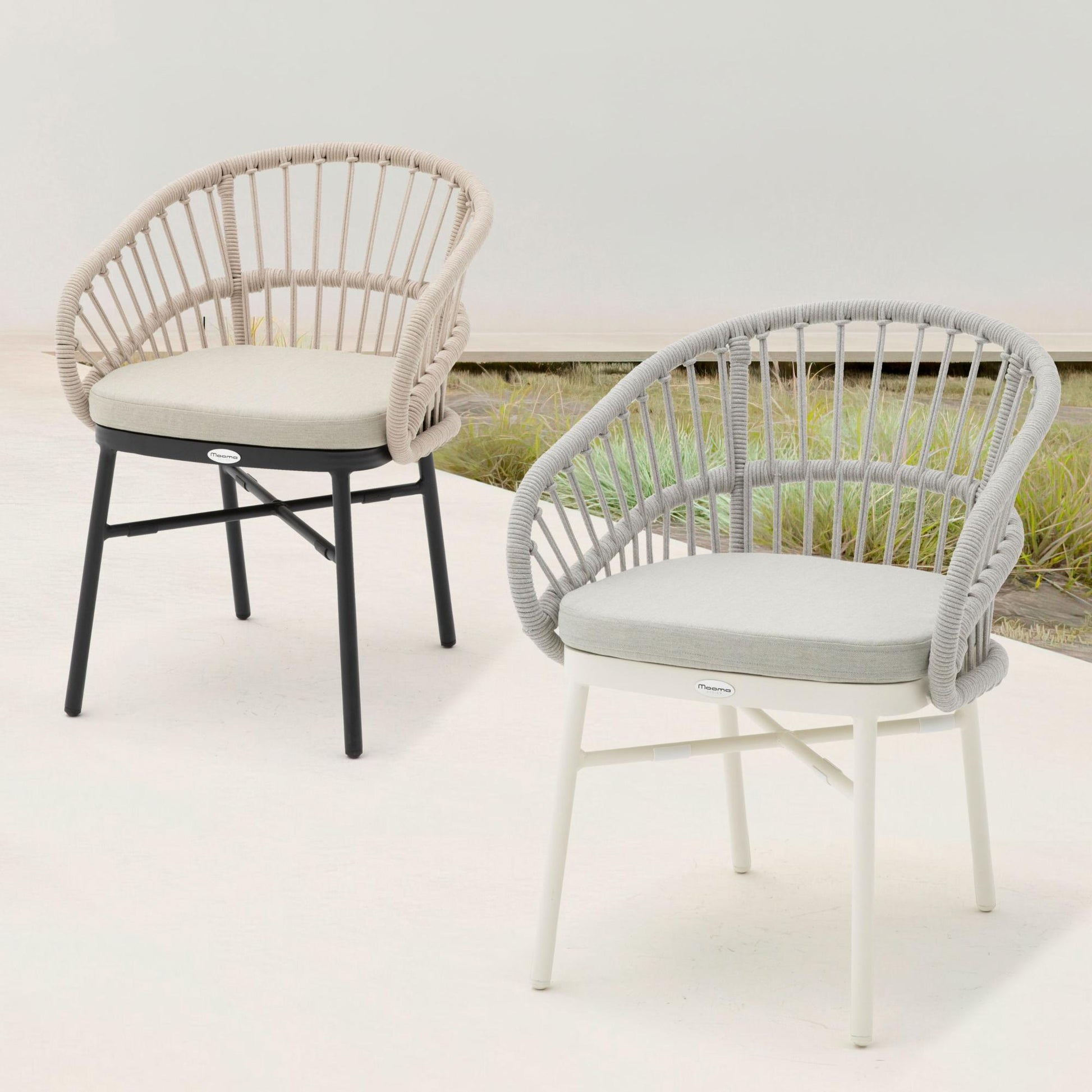Silla con brazos Milton aluminio blanco bone y cuerda gris claro