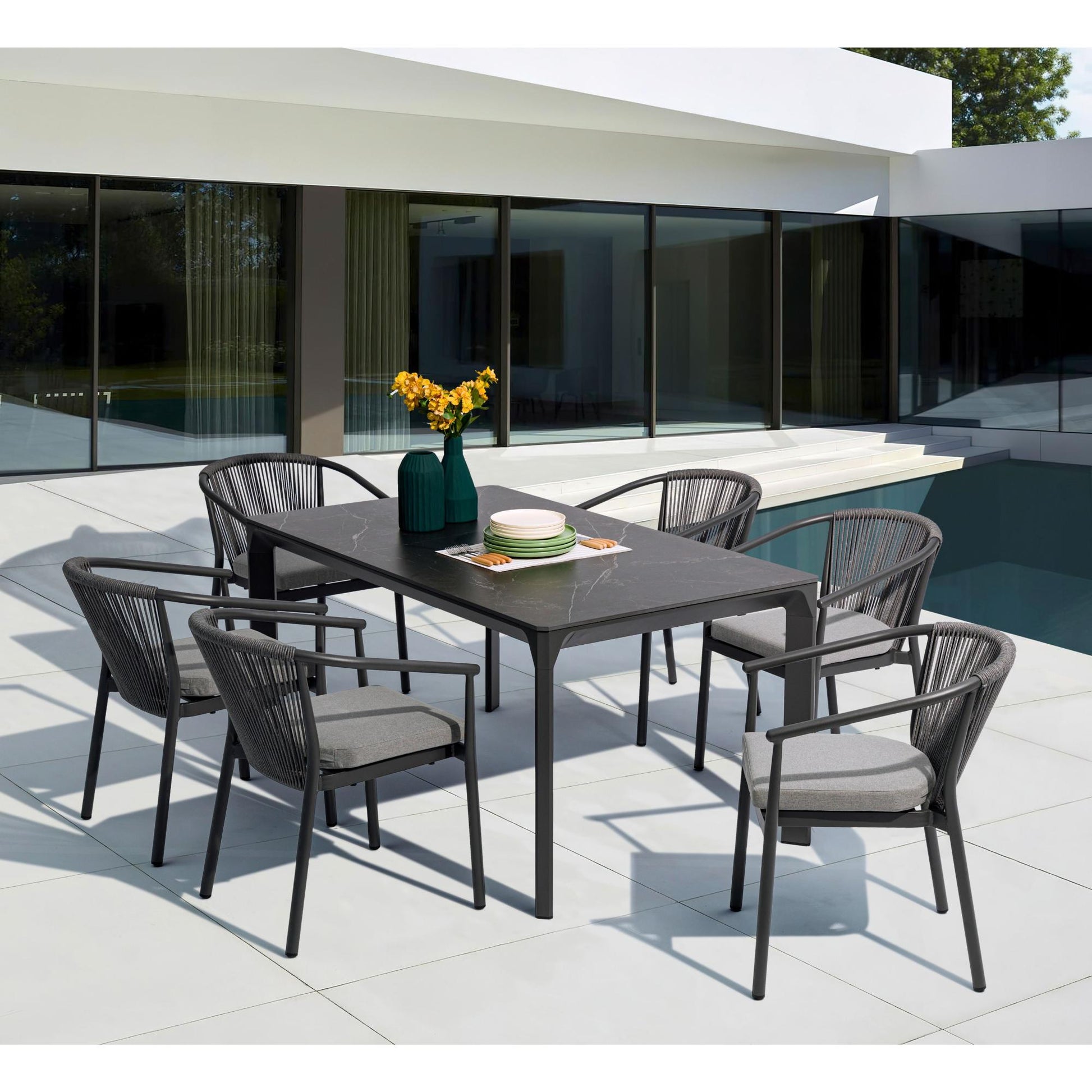 Mesa de comedor Boori 160x90 aluminio antracita top mesa porcelánico negro