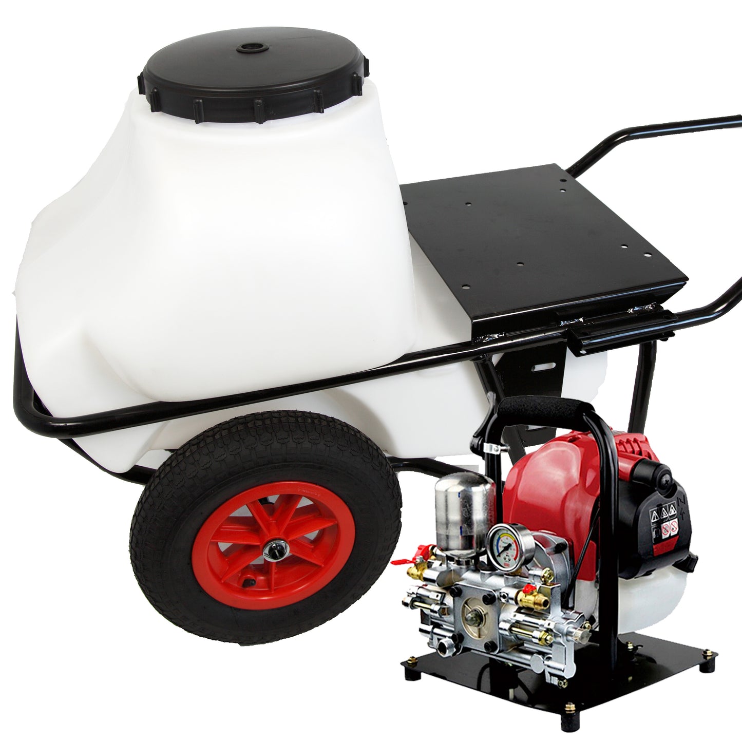 Carretilla sulfatadora dos ruedas, Motor Gasolina 100L. Motor 4T 50bar 12ltr/min.