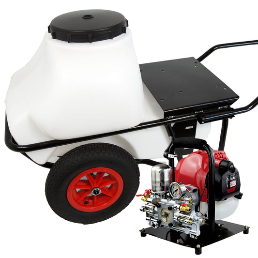 Carretilla sulfatadora dos ruedas, Motor Gasolina 100L. Motor 4T 50bar 12ltr/min.