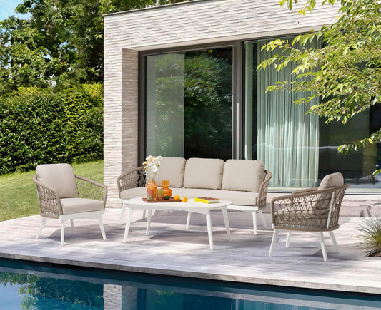 Sillón 1 plaza Nelayan aluminio blanco cuerda greige