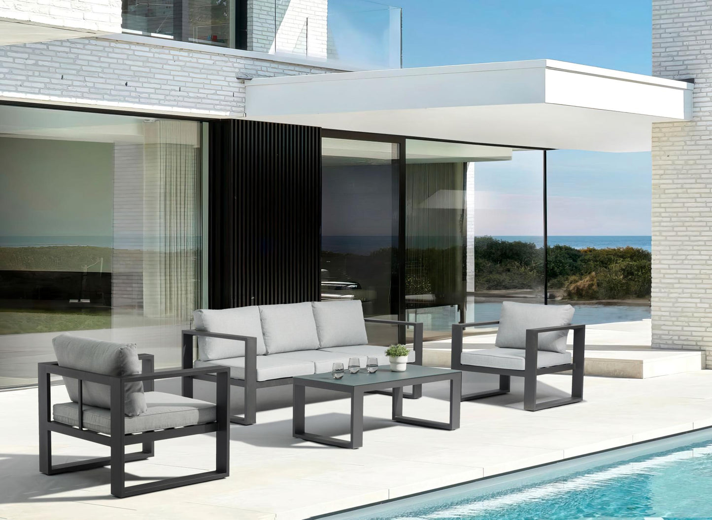 Mesa de centro Niland aluminio y cristal antracita