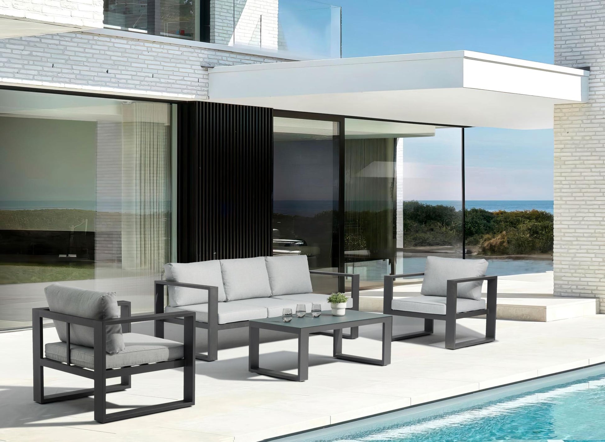 Mesa de centro Niland aluminio y cristal antracita