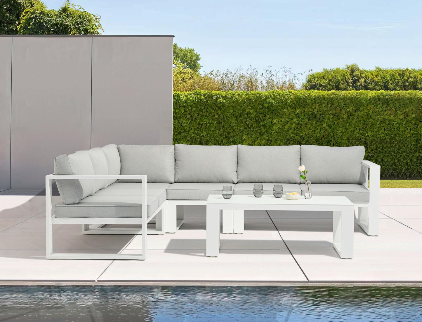 Mesa de centro Niland aluminio y  cristal blanco