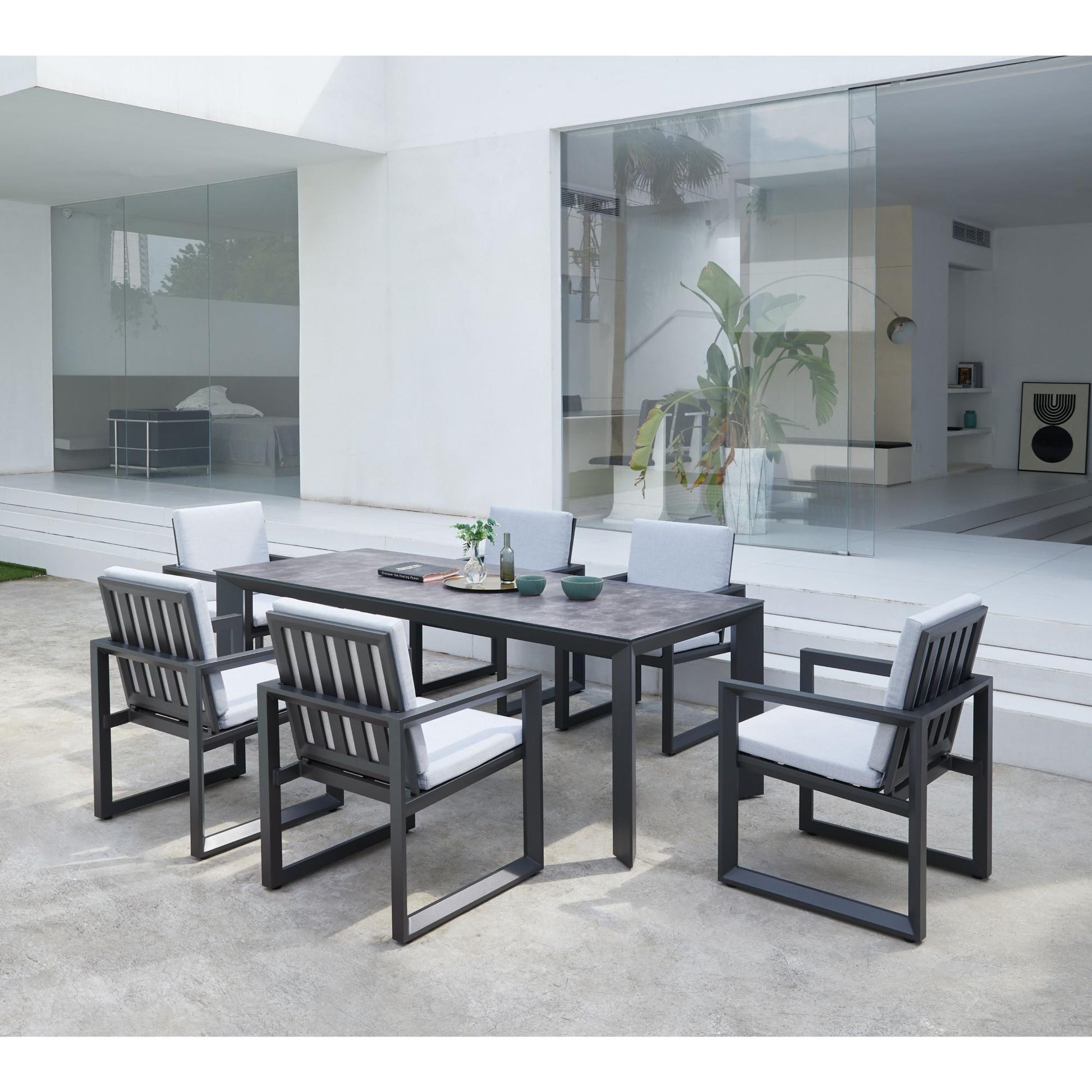 Mesa de comedor Onix 210*90 cm aluminio antracita cristal cerámico gris antracita