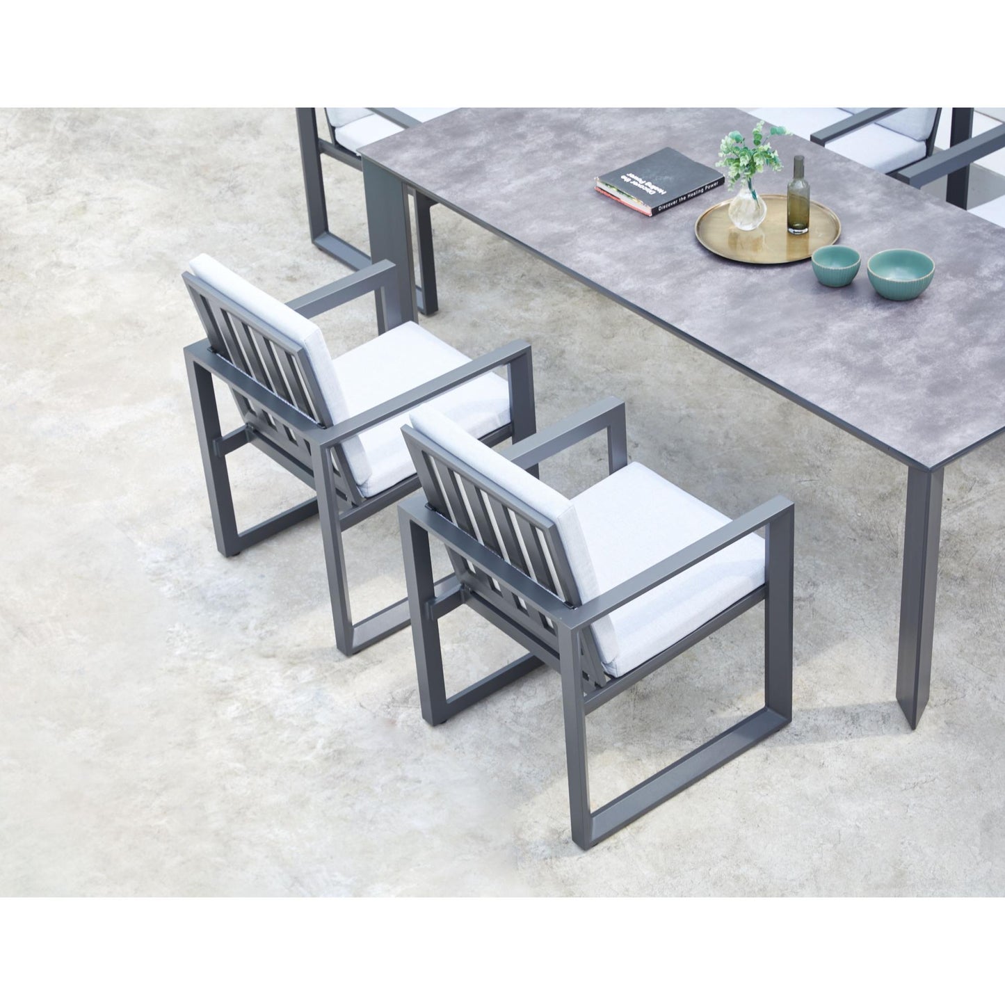 Mesa de comedor Onix 210*90 cm aluminio antracita cristal cerámico gris antracita