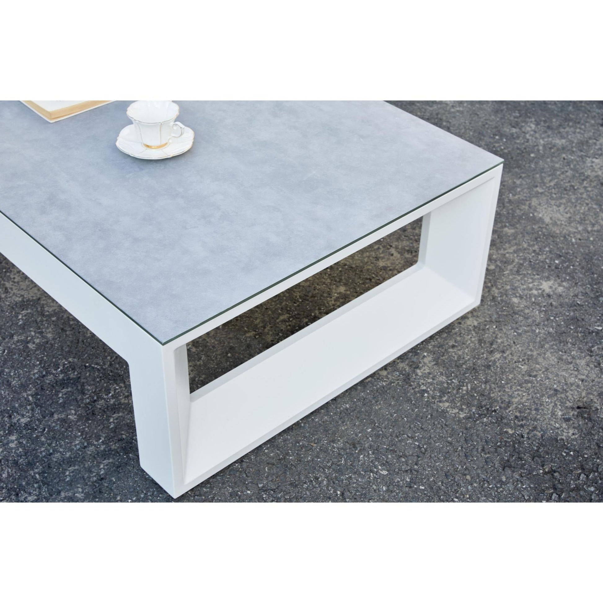 Mesa  de centro Onix aluminio blanco cristal cerámico gris claro