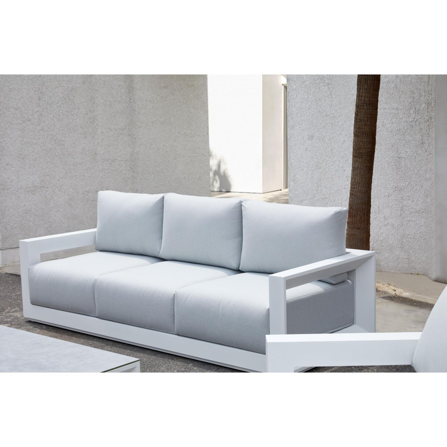 Sofá 3 plazas Onix aluminio blanco cojinería gris claro