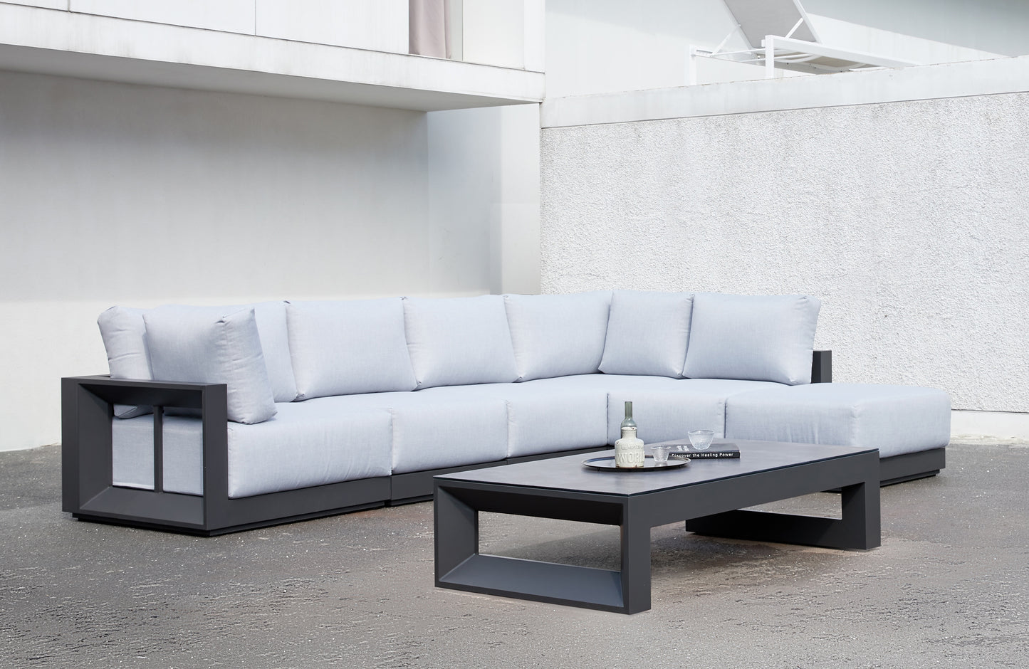 Módulo puff Onix aluminio antracita cojinería gris medio