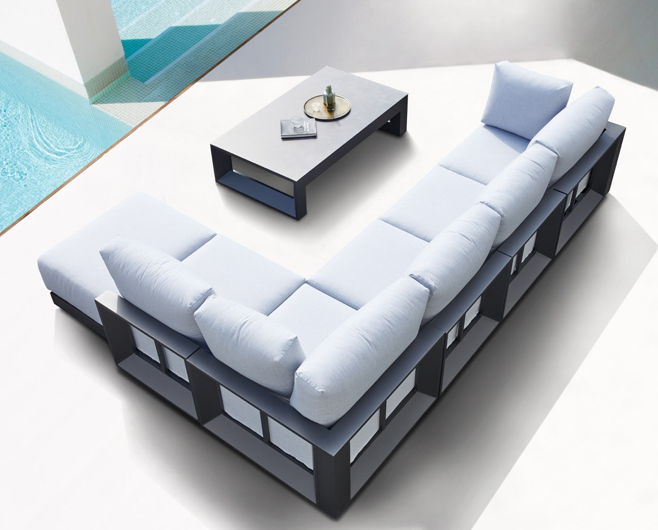 Módulo puff Onix aluminio antracita cojinería gris medio