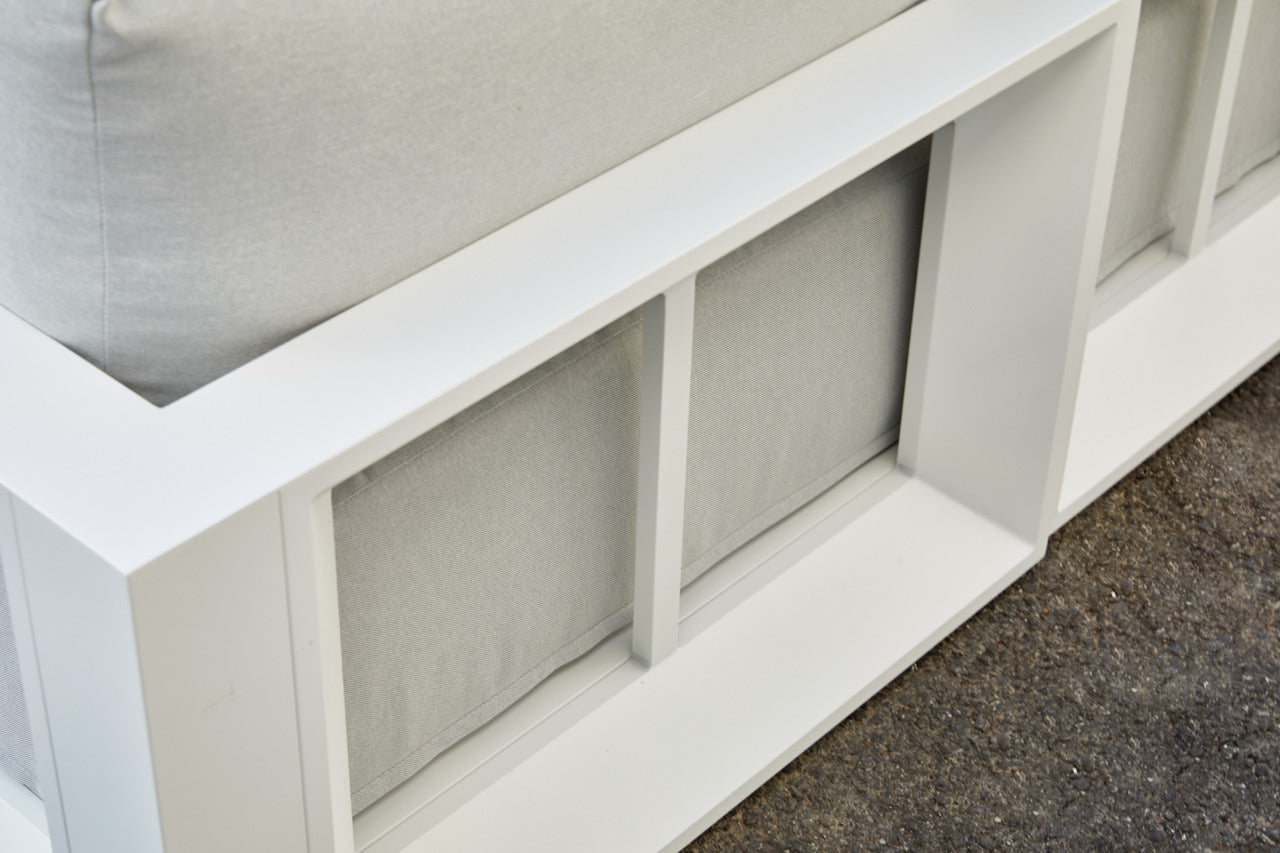 Módulo esquina Ágata aluminio blanco cojinería gris claro