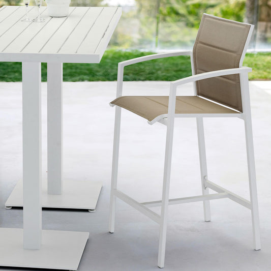 Sillón para barra de bar ORICK aluminio blanco y textil taupe