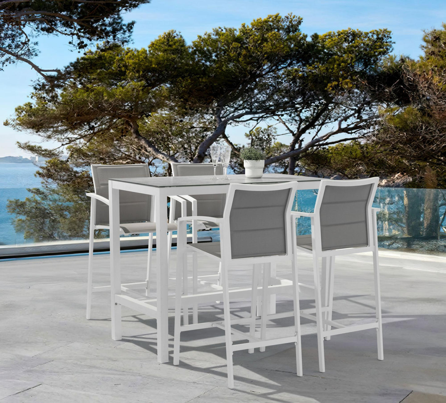 Sillón para barra de bar ORICK aluminio y textil blanco