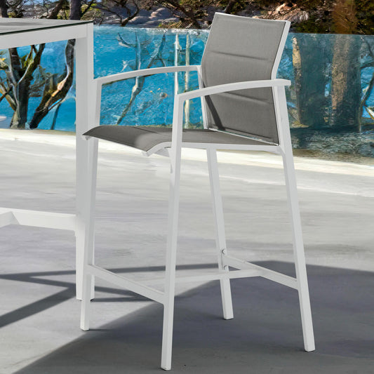Sillón para barra de bar ORICK aluminio blanco y textilene gris