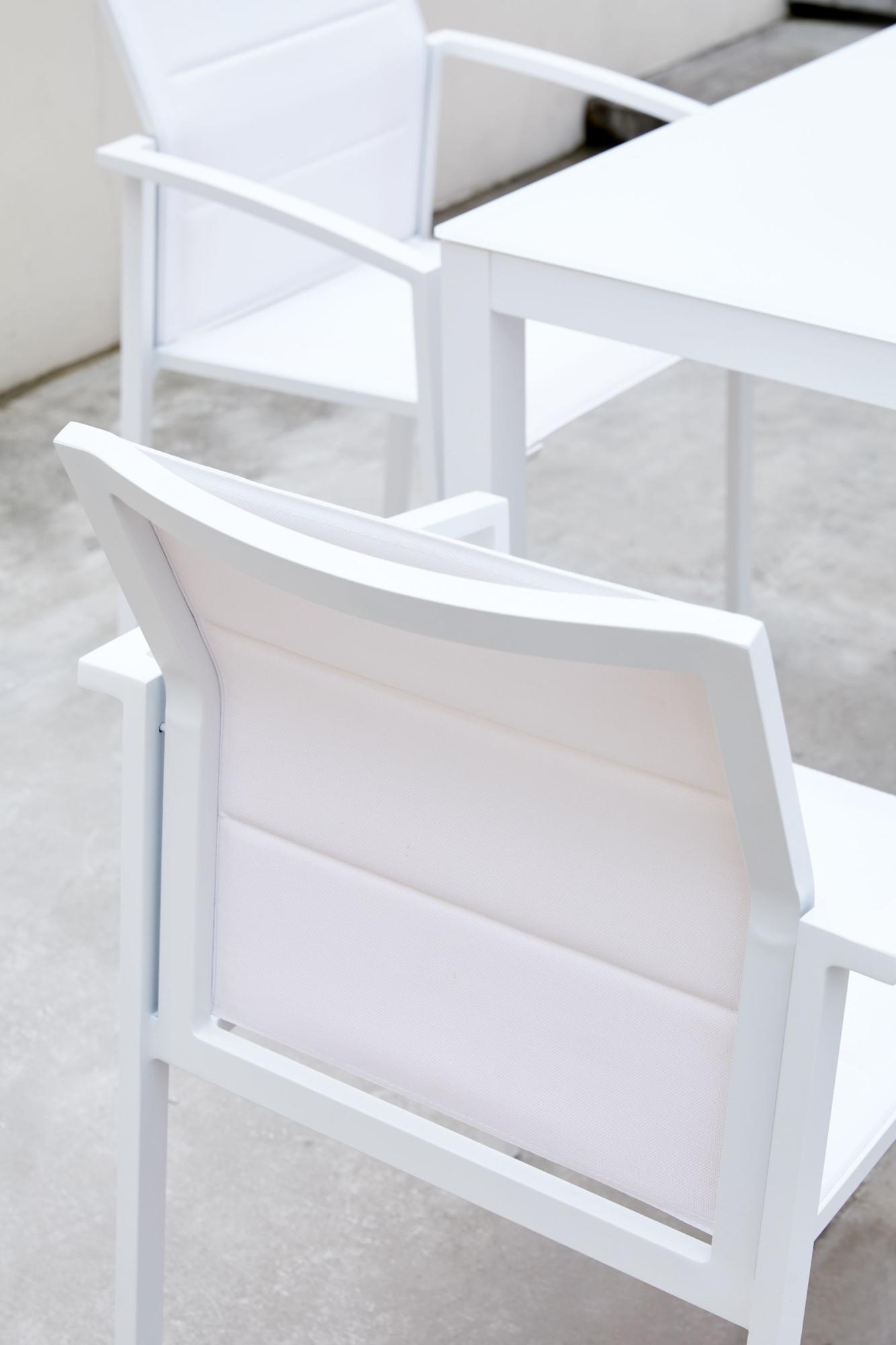 Sillón de comedor ORICK aluminio y textil blanco