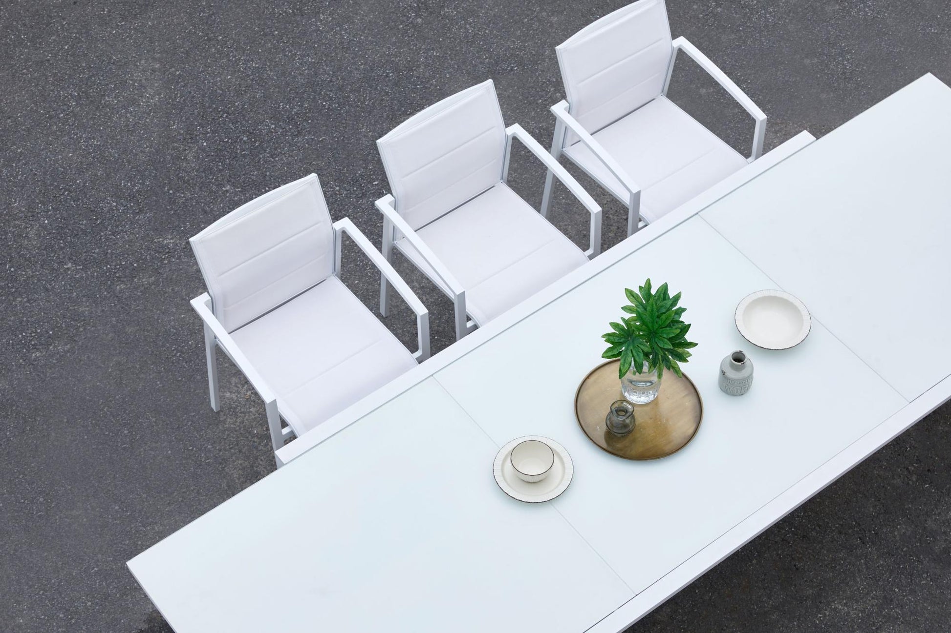 Mesa extensible ORICK 100*200/300 cm aluminio blanco y cristal gris claro